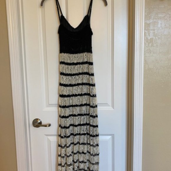 Free People Crochet/Lace Spaghetti Straps Midi Dress Black/Ivory Size XS - Picture 2 of 12